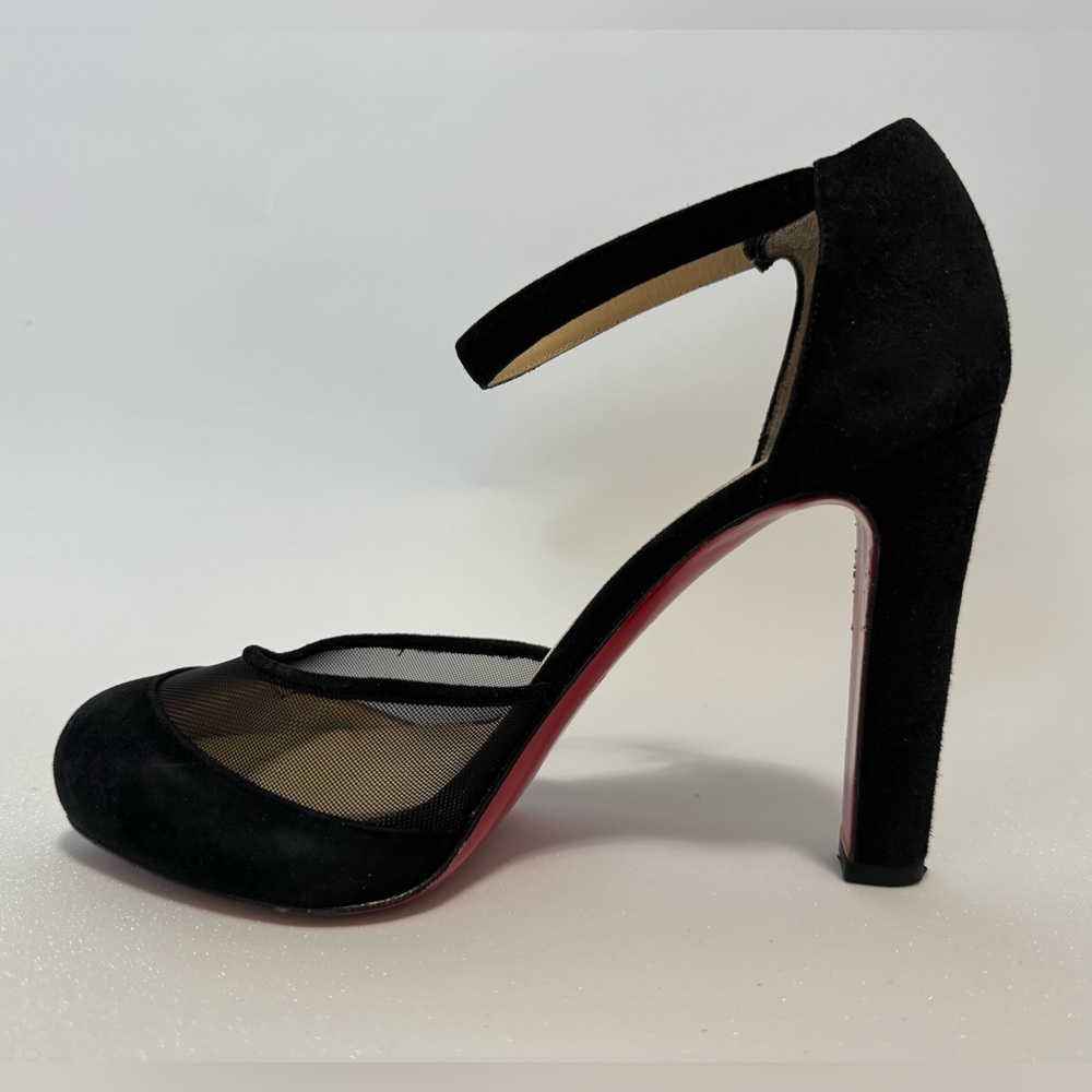 PREOWNED $895 Christian Louboutin Vicky Jane 120 Black Suede Strap Pump Heels 36